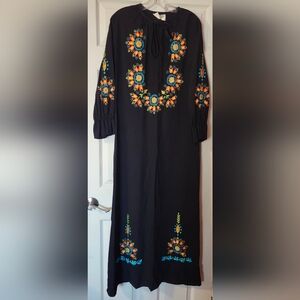 Vintage 60's Mexican Embroidered Dress With Colorful Floral Patterns